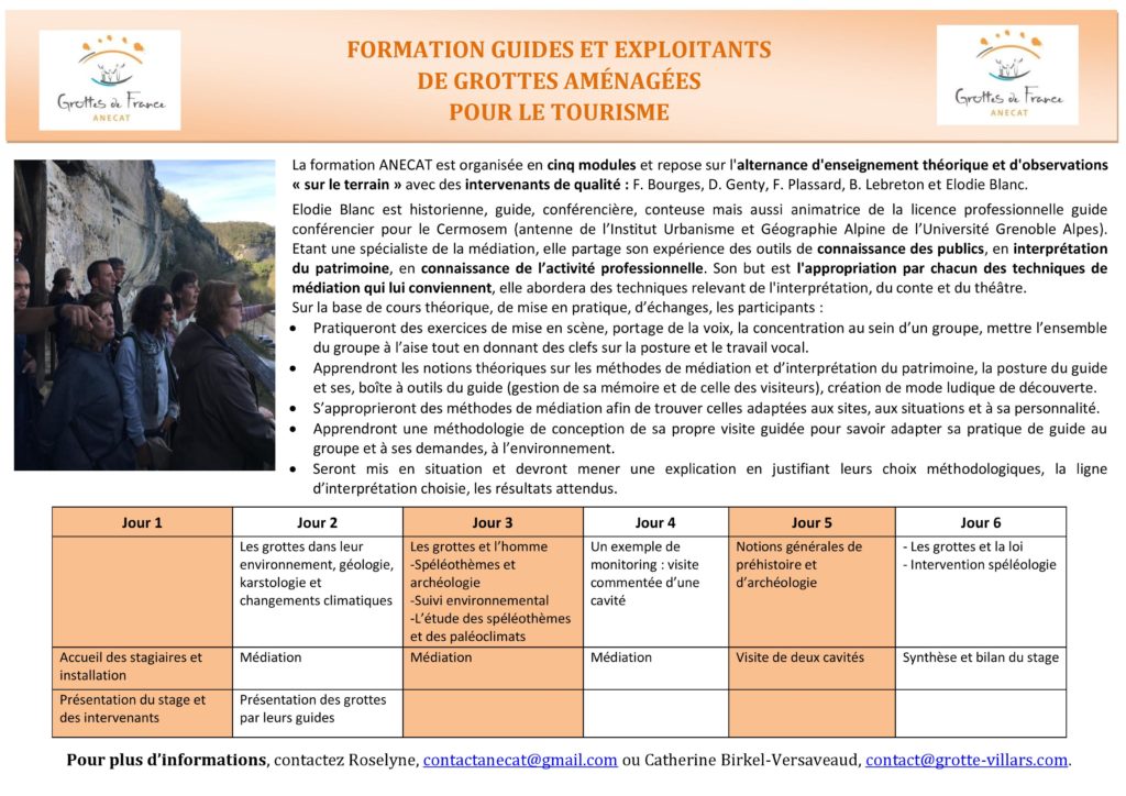 Stage des guides de grotte programme