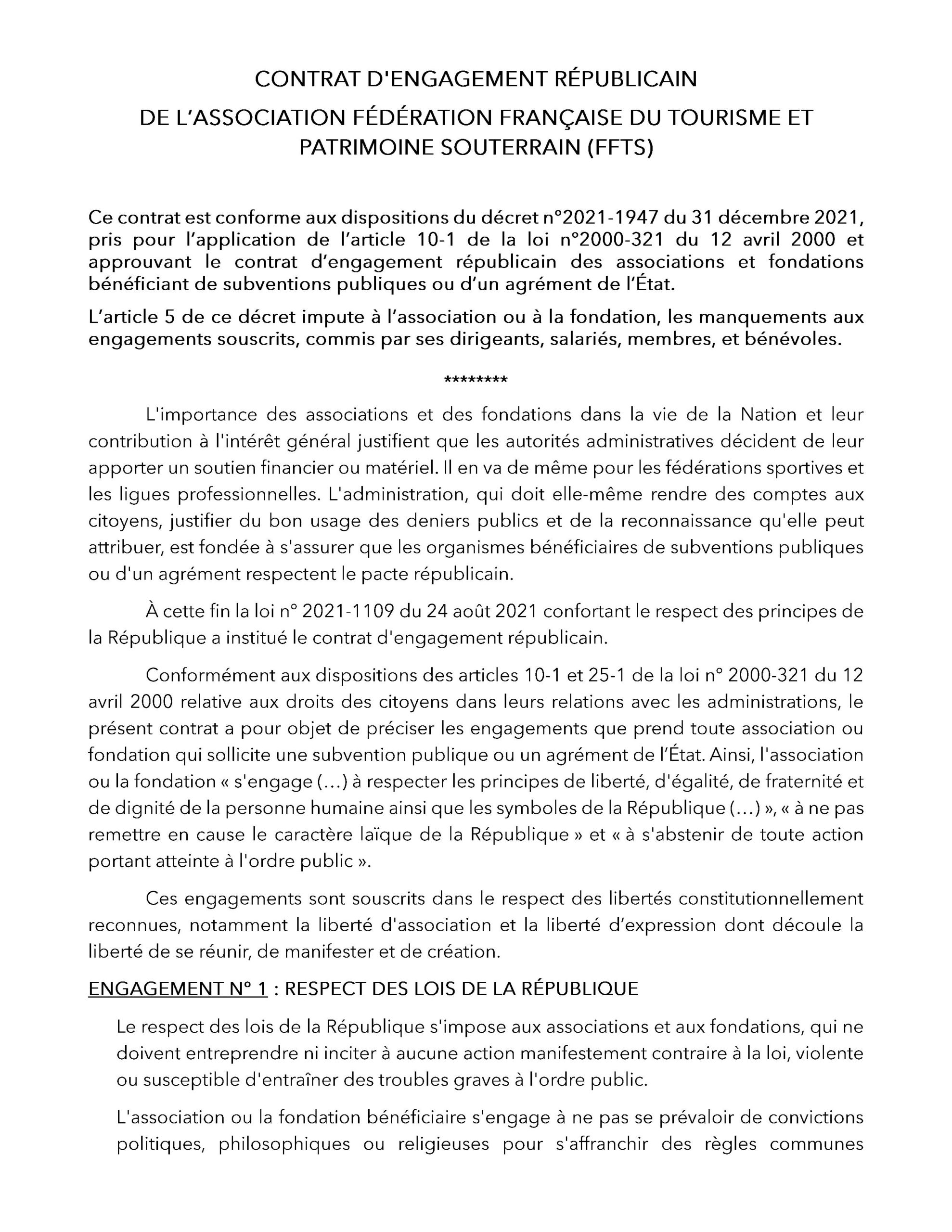 FFTS contrat engagement républicain